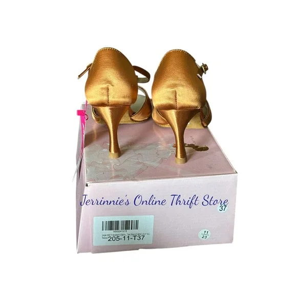 JIAJIA 20511 Womens Tan Satin T-Strap Ballroom Dance Shoes Heels Size 6.5 EU 37 - Picture 3 of 4